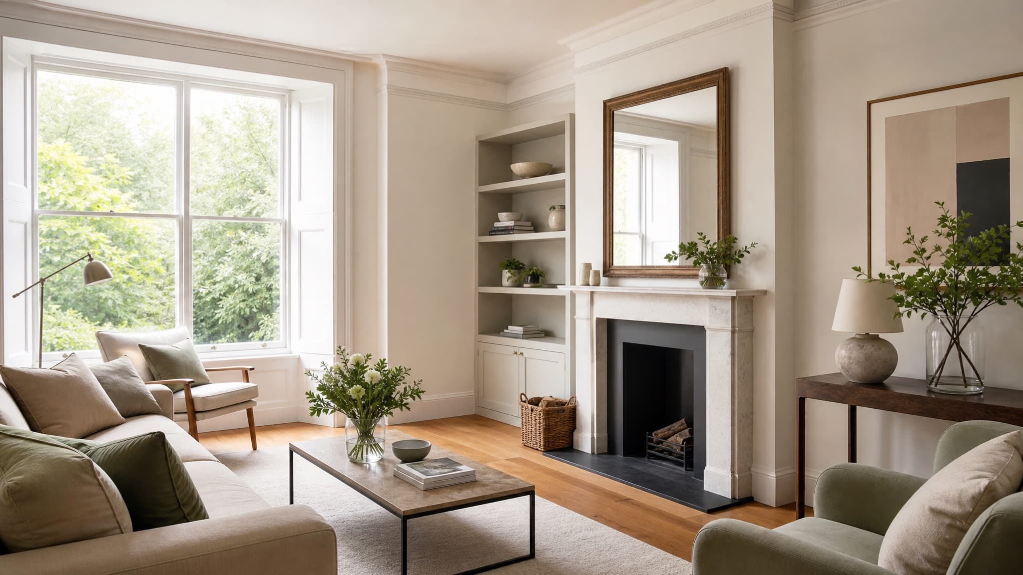 A light, elegantly furnished period living room